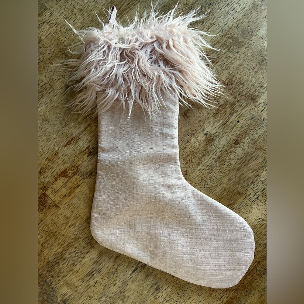 Pink Metallic Faux Fur Trimmed Christmas Stocking